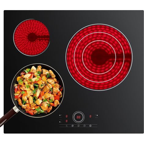 CDV Plaque vitrocéramique 3 Feux  Encastrable 5700W 9 Niveaux Minuterie 99 Min Commande Tactile Sécurité Enfant CDVER573