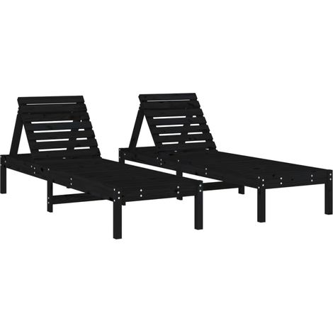 Liegestühle Set von 2 schwarz 199,5x60x74 cm massives Kiefernholz