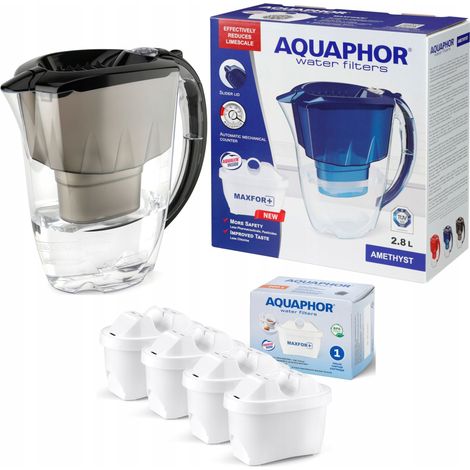 Caraffa filtrante Aquaphor Amethyst da 2,8 litri + 4 cartucce, nera (1/5)