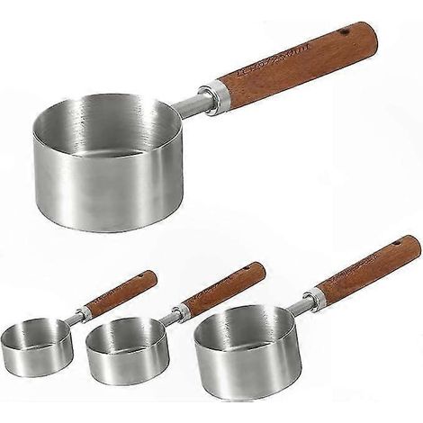 Lot de 4 Cuillères à Aliments pour Animaux, Mesurettes en Acier Inoxydable à Manche Bois, Compatibles Lave-Vaisselle, Tailles Multiples pour Portions Précises (Argenté) (1/5)
