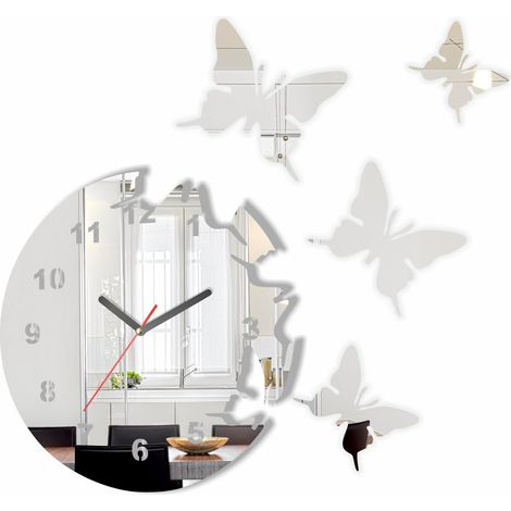 Grande Horloge Murale Moderne en Forme de Papillon avec Miroir Rond 30 cm, 3 D DIY, Salon, Chambre à Coucher, Chambre d'enfant. (1/5)
