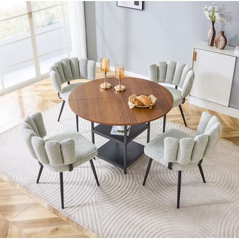 Conjunto de mesa de comedor redonda de 107 cm con 4 sillas bouclé, doble almacenamiento HAVRYA (1/5)