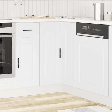 Meuble d'angle de cuisine en bois engineered blanc - Rangement optimisé pour coin de cuisine moderne (1/5)