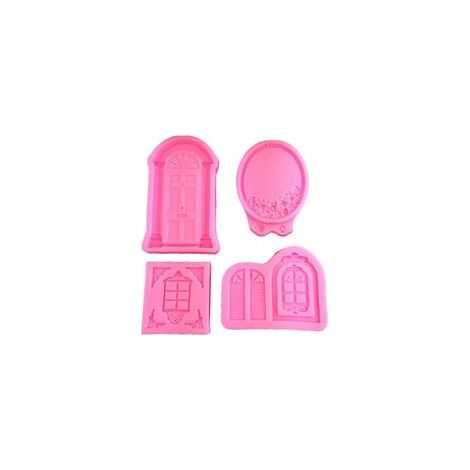 Ensemble de 4 moules en silicone 3D pour portes et fenêtres, bordures de gâteaux, décoration de fondant et de biscuits (1/5)