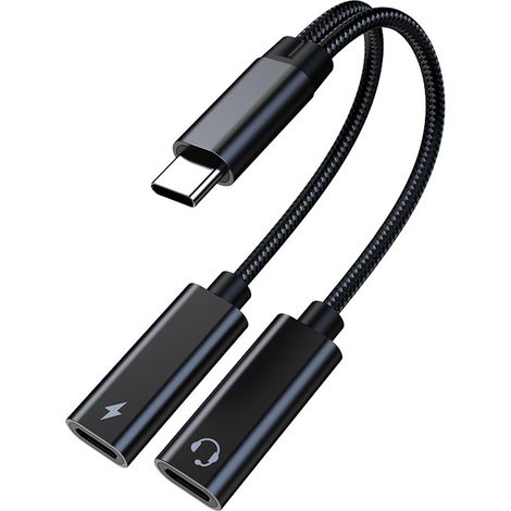 Répartiteur USB-C, adaptateur double USB-C pour casque et chargeur avec charge rapide PD 60 W en alliage d'aluminium (1/5)