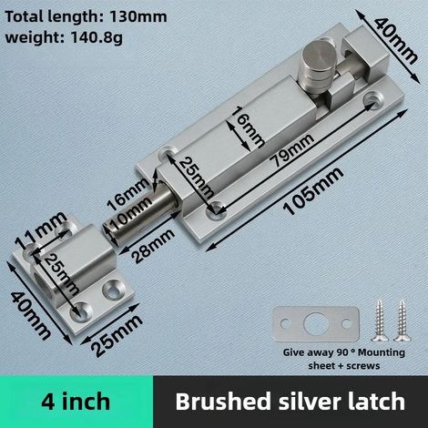 (Argent - 10 cm) Verrou de sécurité de porte en alliage d'aluminium, boucle, loquet de fenêtre, verrou de porte coulissante robuste et épais, quincaillerie pour la maison (1/5)