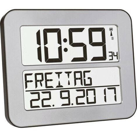 Horloge murale TFA Dostmann 60.4512.54 radiopiloté(e) 25.8 cm x 21.2 cm x 3 cm argent, noir grand écran (1/5)