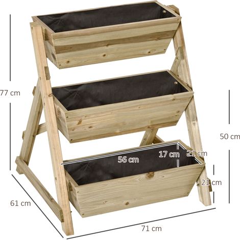 Plate-bande escalier fleurs en bois 71x61x77cm à 3 étagères,support décoratif pour plantes et fleurs sur balcon et jardin.