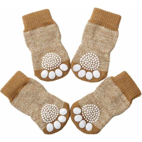 SHINING HOUSE Calcetines antideslizantes para perros y gatos con control de tracción para uso en interiores, calcetines para perros y gatos con refuerzo de goma (marrón, se adapta a pies de 3,5 a 4 cm (1/5)