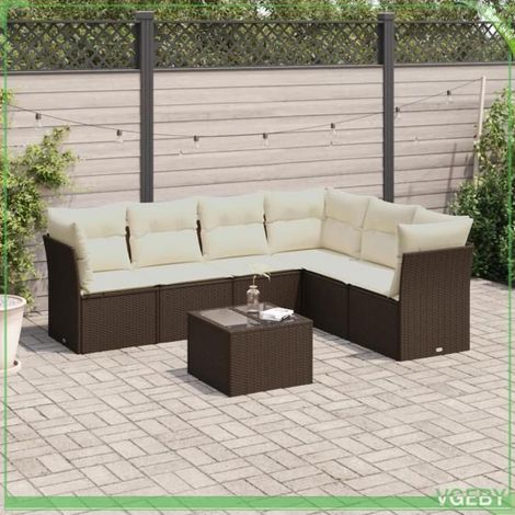Salon de jardin - FAF7291712419300 - Résine tressée marron - Coussins déhoussables crème - Rangement sac étanche (1/3)