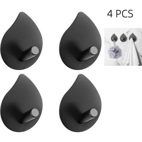 Crochet Adhesif Mural,4pcs Acier Inox Crochet Salle de Bain,Accroche Torchon Cuisine sans Percer,Mural Charge Max 7kg (Noir) (1/4)