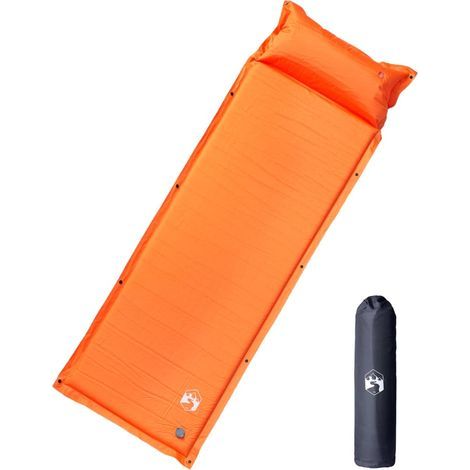 Matelas de camping autogonflant avec oreiller 1 personne orange (1/5)