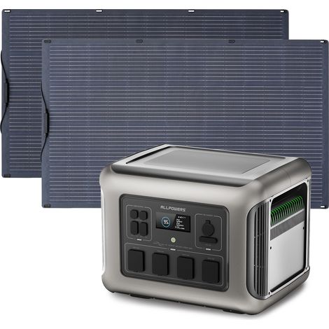 Portable Power Station, Solar Generator 2016Wh LiFePO4 with 2Pcs 100W Flexible Monocrystalline Solar Panel for RV, Home Backup, Emergency, Outdoor Camping Allpowers R2500 (1/5)