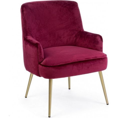 Poltrona "Clelia" in velluto con piedi ottone anticato arredamento per salotto moderno -Wine (1/5)