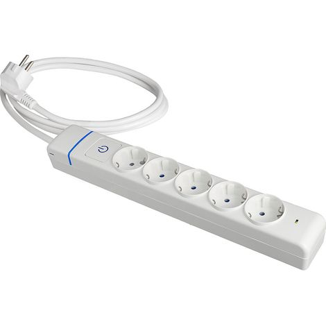 Presa multipla, 5 uscite 2p+t, con interruttore + protettore, cavo 1,5 m h05vv-f 3g1,5 mm², 16a 250v, bianco