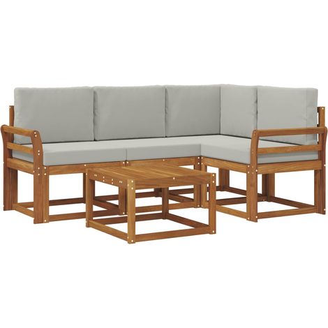 Set di divani da esterno 5 pz  Salotto da Giardino Grigio Naturale e Chiaro (1/5)