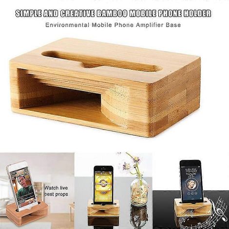 Support en bois pour haut-parleur de téléphone portable, amplificateur de son, support de bureau pour iPhone et Samsung. Compatible avec iPhone et Samsung. (1/4)