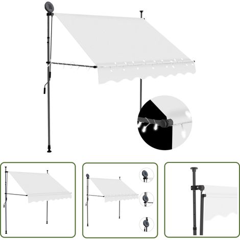 The Living Store Auvent manuel rétractable avec LED 100 cm Crème - Auvent Retractable - Stores Exterieurs - Abri Soleil - Protection Solaire - Éclairage Led (1/5)