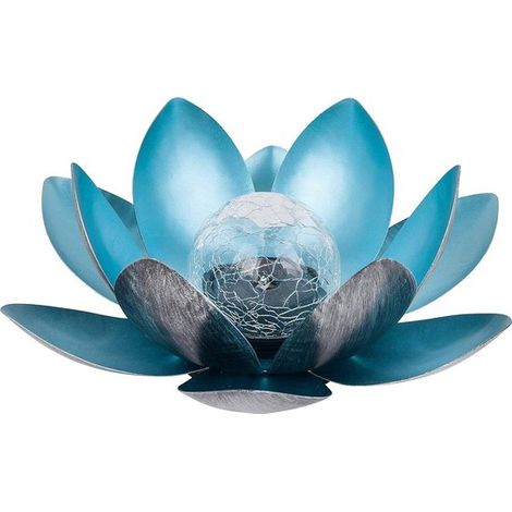 Lámpara solar exterior con forma de flor de loto para decoración de jardín - Plateada/Azul - Metal - 27,5 cm de diámetro (1/5)
