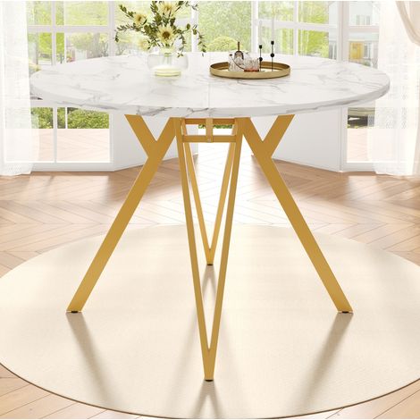 MEUBLIV Runder Esstisch 100x100x76 cm Gold – Tischplatte in Marmoroptik (1/5)