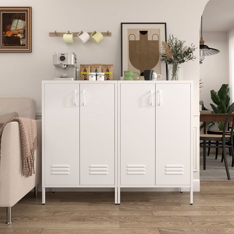 Armoire de rangement en acier blanc avec 2 portes et 2 étagères réglables, meuble multifonctionnel pour salon, cuisine, chambre à coucher, garage, rangement d'outils et organisation de dossiers de bur