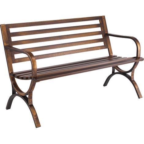 VEVOR Panca da Esterno, 127 cm, Struttura in Acciaio al Carbonio con Schienale a Doghe e Braccioli con Bordo Arrotondato, Panca da Esterno Resistente alle Intemperie per Patio, Giardino, Parco