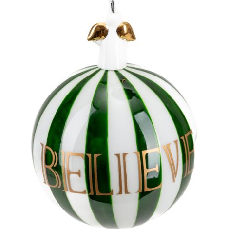 Pallina in vetro colore verde e bianco con angelo per albero di Natale -Ø 8 cm