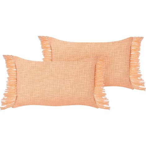 Conjunto de 2 cojines de algodón con flecos textiles sala de estar 40 x 60 cm naranja Tansy