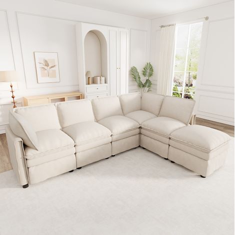 XXL modulares Sofa mit Schlaffunktion, U- oder L-Form, Chenille, Beige HAVRYA (1/5)