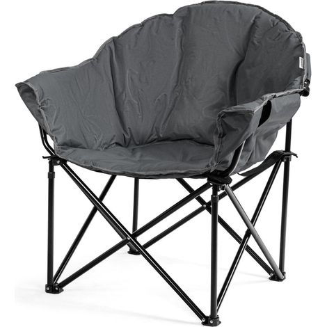 Silla plegable grande de 62 x 62 x 90 cm con asiento ergonómico y portavasos tipo camping en tejido oxford gris 200011143