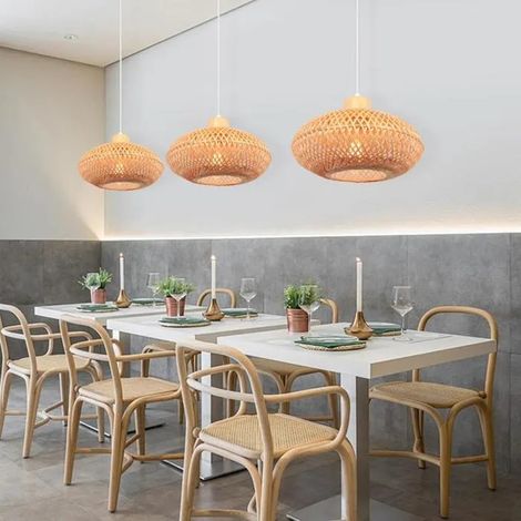 3pcs Rétro Lampe Suspension Industrielle,Lustre Plafonnier en Bambou Design Cage Ovale Style Bohème pour Salon Chambre (1/5)