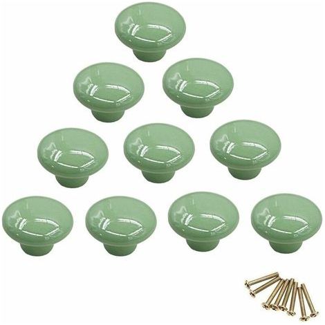 Juego de 10 pomos para muebles de porcelana/cerámica verde - tiradores para muebles, tiradores para puertas, tiradores para armarios, tiradores para muebles, pomos y tiradores en estilo vintage, estil (1/5)