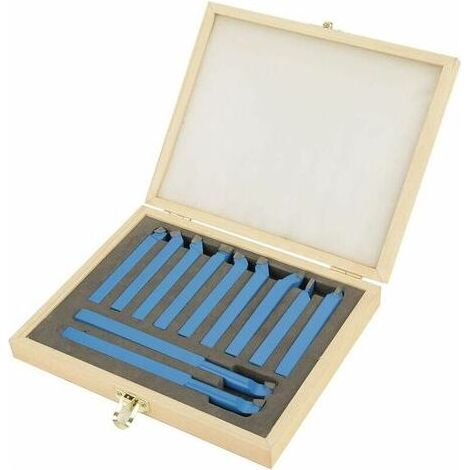 Jeu d'outils de tournage 11 pièces – Acier au carbure – Pointe de rotation 8x8 mm – Étui en bois pour rangement (1/5)