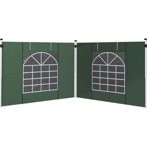 Deux parois latérales pour tente 295 x 195 cm avec fenêtre enroulable et porte zippée pour tente 3 x 3 m ou 3 x 6 m, vertes (1/4)