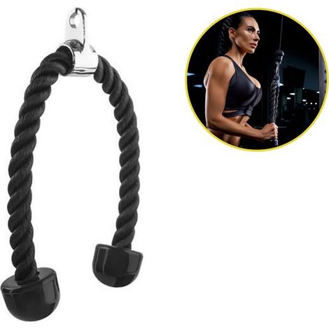 Corde de tirage pour musculation, corde à triceps en nylon 70 cm avec poignées, noire (1/2)
