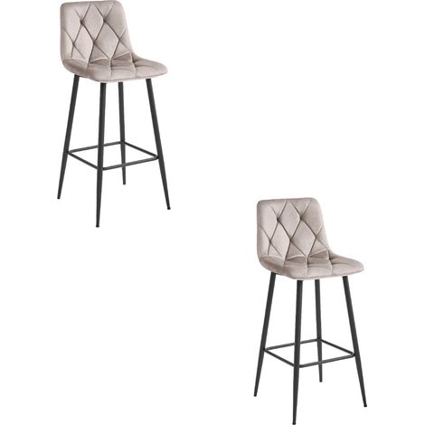 Tabouret de bar - leobert - nado - velours beige foncepieds noirs - 435 x 49 x 104 cm - lot de 2 211770187 (1/5)