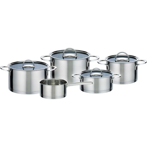 GSW Elegance - Batteria di pentole 9 pezzi in acciaio inox - Compatibile con tutti i piani cottura, inclusa induzione (1/5)
