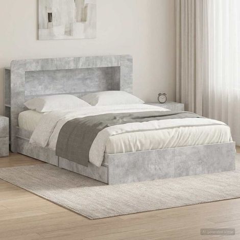 vidaXL Bed Frame with Storage with Drawer Concrete Grey 150 x 200 cm (1/5)