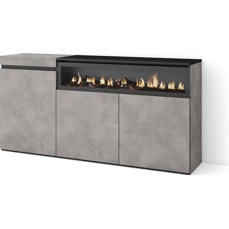 Skraut Home - Aparadores para salón, Gran capacidad de almacenaje, 150x75x35cm, 3 Puertas, Chimenea eléctrica, Estilo Moderno, Gris Cemento (1/5)