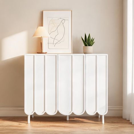 Meuble de rangement blanc 120 x 35 x 80 cm à portes ondulées (1/5)