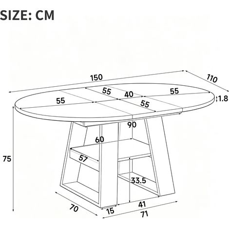 Mesa de comedor extensible 150x110x75 cm en MDF roble con almacenaje – MEUBLIV (1/5)