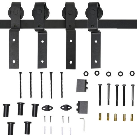 Schiebetürsystem für Holztür, 200 cm Schiene, schwarzer Stahl, 9 Zubehörteile, für 2 Türen (1/4)