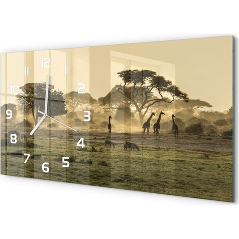 Horloge Murale Panoramique en Verre 60x30 cm Décorative Moderne Salon Cuisine Girafes dans la savane (1/5)