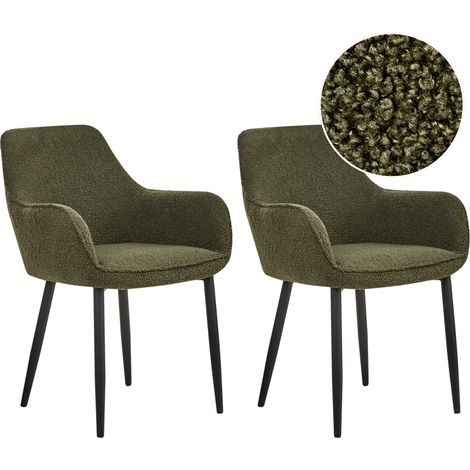 Conjunto de 2 sillas de comedor modernas tapicería de tela bouclé con reposabrazos asiento salón comedor verde oscuro Alden (1/5)