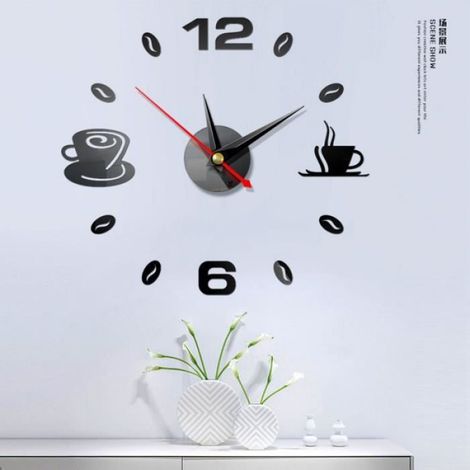 Horloge,Horloge murale 3D Horloge murale, décor cuisine maison, numérique tasse de café, horloge à faire soi même, - Type black (1/3)