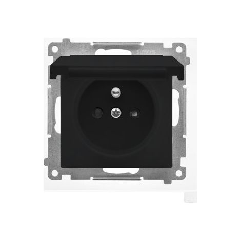 Base de enchufe para versión IP44 con junta (módulo) de 16 A, 250 V, conectores rápidos. Tapa de color: Negro mate, SIMON55