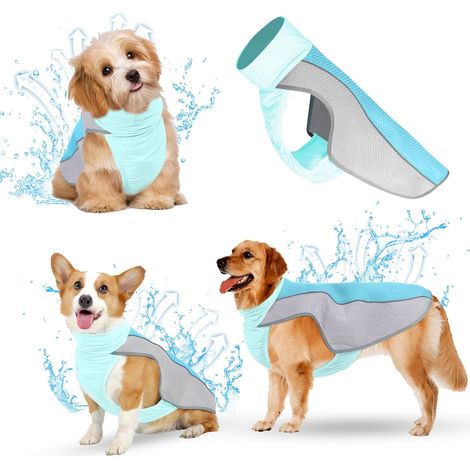 Gilet rafraîchissant pour chien, veste rafraîchissante confortable par évaporation, gilet rafraîchissant respirant pour animaux de compagnie, veste de protection solaire d'été (XL, bleu) (1/4)