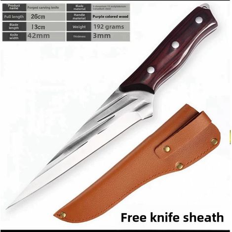 Couteau à désosser en acier inoxydable – manche violet – forgeage, abattage porc/mouton, couteau de chef, étui inclus (1/5)