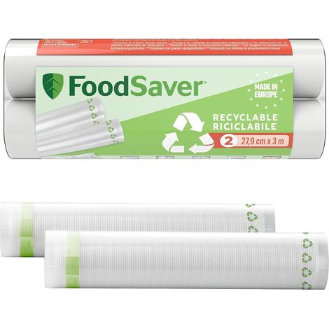 Rouleaux d’emballage sous vide Sacs alimentaires recyclables et s Conservent la fraîcheur de vos aliments jusqu’à 5 fois plus longtemps Sans BPA 2 rouleaux (28 cm x 3 m) (1/5)