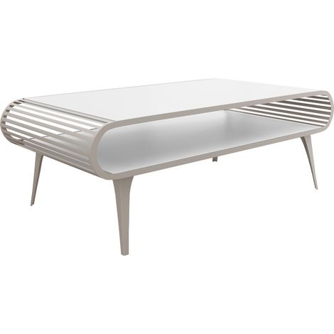 Mesa de centro Oswego 162, Blanco, 44x60x120cm, Diámetro: 0, Aglomerado laminado, Angular